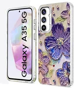 Elzzi Compatible with Samsung A35 5G Case Laser Flower Oil Painting ...