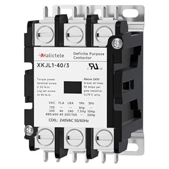 Malictele - AC Contactor, 3 Pole, 40 Amp, 240V Coil, HVAC Contactor for ...