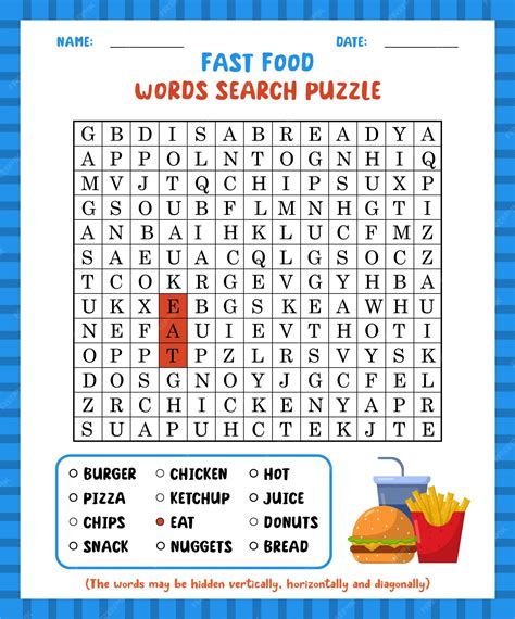 Premium Vector | Word search game fast food word search puzzle worksheet for learning english.