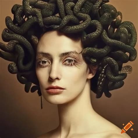 Portrait painting of a medusa with snake-like afro hair on Craiyon