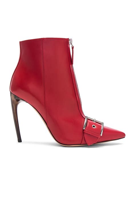 Alexander McQueen Zip Front Leather Booties in Crimson & Silver | FWRD
