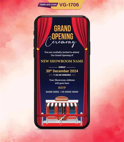 Showroom Grand Opening Invitation Card | Bold Curtain Theme Restaurant