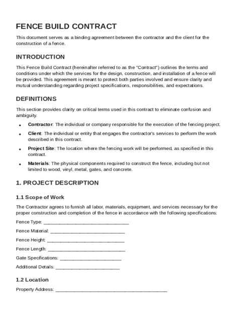 Fillable Online Fence Build Contract Template Fax Email Print - pdfFiller