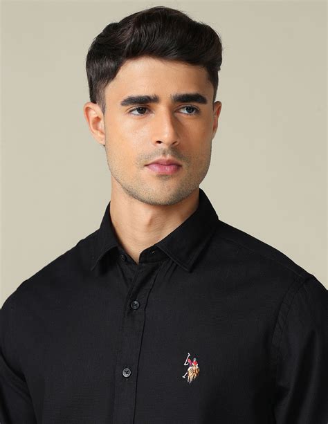 Buy Tailored Fit Textured Shirt Black|U.S. Polo Assn. India – US Polo ...