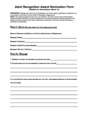 Fillable Online Adult Recognition Award Nomination Form Fax Email Print ...