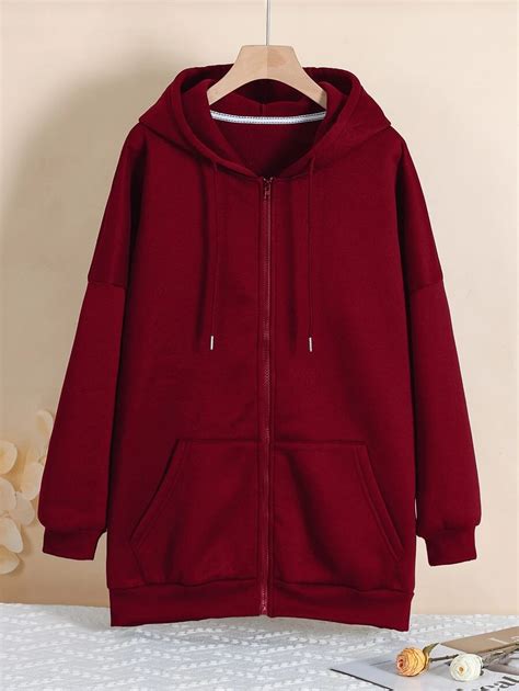 INAWLY Plus Zip Up Drop Shoulder Drawstring Thermal Lined Longline ...