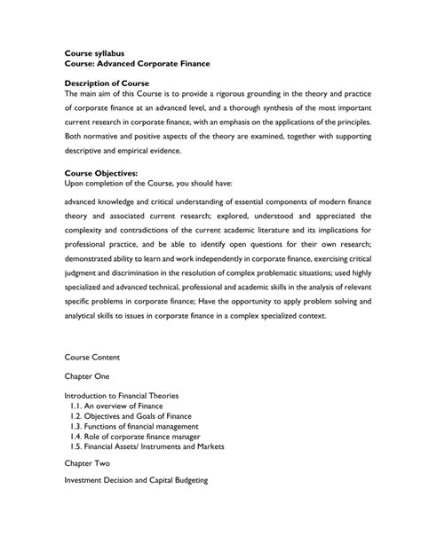 Image result for Finance Course Syllabus