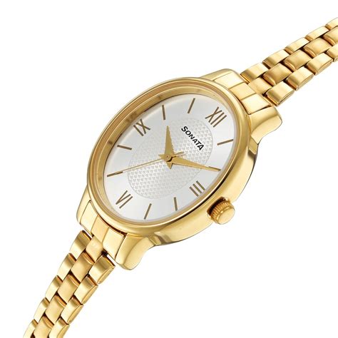 Buy Online Sonata Classic Gold Silver Dial Metal Strap Watch for Women ...