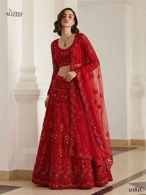 Alizeh Bridal Heritage Colours 1081 Butterfly Net Designer Lehenga Choli