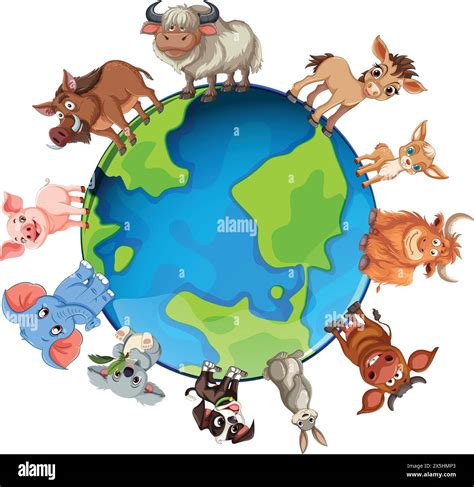 Cartoon animals on a globe, representing diversity Stock Vector Image ...