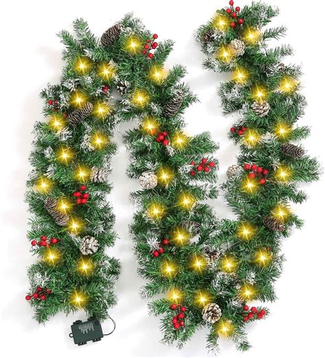 Amazon.com: 9 Foot Christmas Lighted Garland with 50 Lights, Battery ...