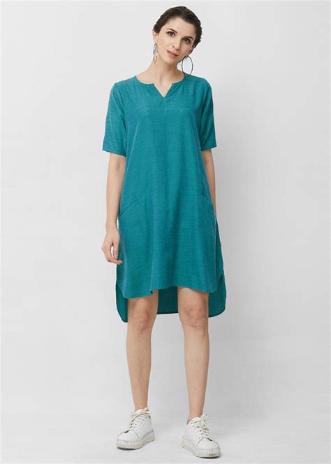 Get Solid Teal Blue High-Low Dress at ₹ 699 | LBB Shop