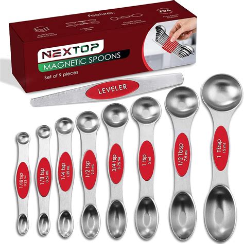 NEXTOP Magnetic Measuring Spoons, 9-Pcs Stainless Steel, Dual-Sided ...