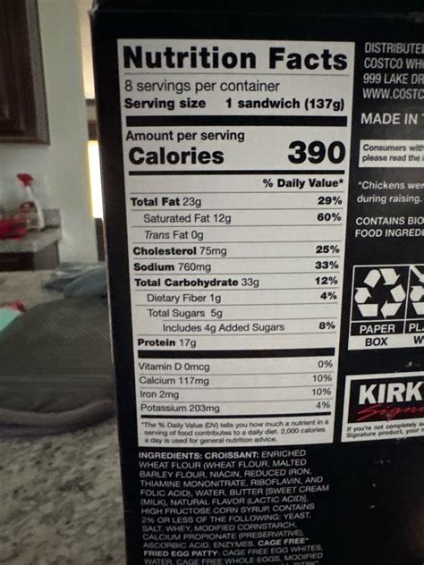Costco Croissant Nutrition Facts - Printable Nutrition Facts