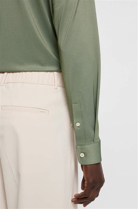 BOSS - Slim-fit shirt in structured performance-stretch fabric - Green