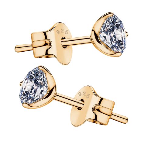 Gold Solitaire Stud Earrings in 92.5 Silver - Sparkling Martini by Hig ...