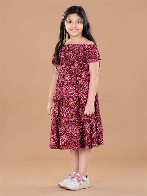 Girls Rayon Smocked Off Shoulder Midi Dress – Stylestone