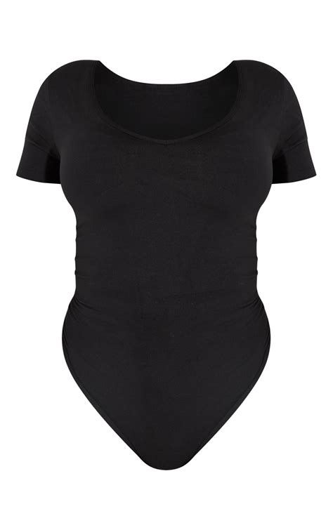 Shape Black Sculpted V Neck Short Sleeve Bodysuit | Shape | PLT