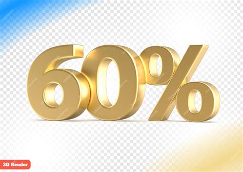 Premium PSD | 60 percent gold number 3d rendering