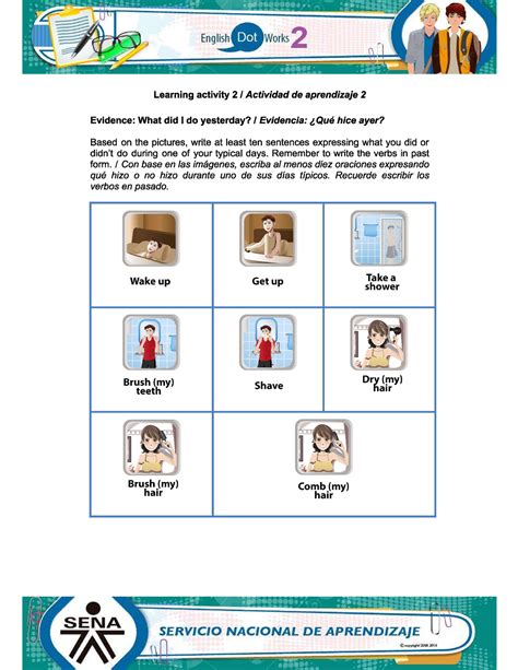 Evidencia QUE HICE AYER SENA - English Dot Works 2 - Studocu