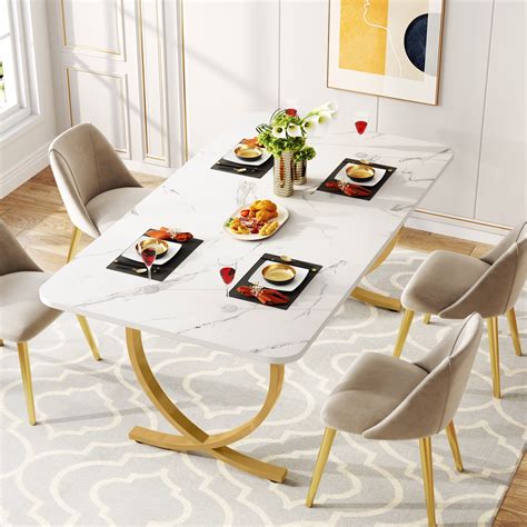 Tribesigns 63 Inch Rectangular Dining Table for 4 to 6 with Faux Marble ...