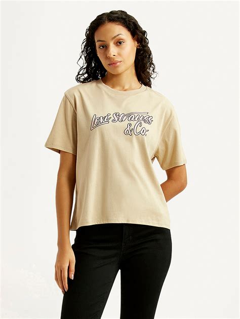 Women's Brand Logo Beige Relaxed Fit T-shirt – Levis India Store