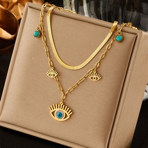 Buy Gold Plated Stainless Steel Anti Tarnish Evil Eye themed Dual ...