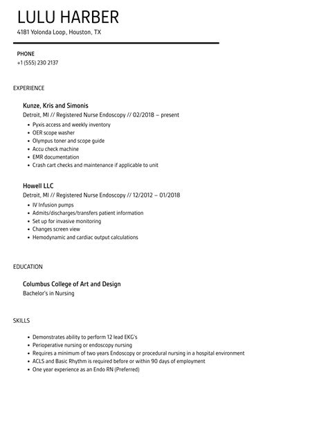 Registered Nurse Endoscopy Resume Samples | Velvet Jobs