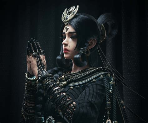 Download The Dark Half Woman Praying Digital Art Wallpaper | Wallpapers.com