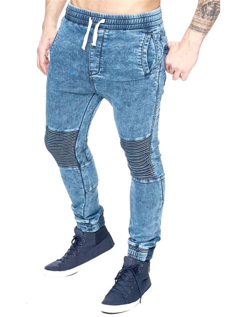 F&S Men Slim Fit Biker Jogger Jeans - Washed Blue | Pantalones de ...