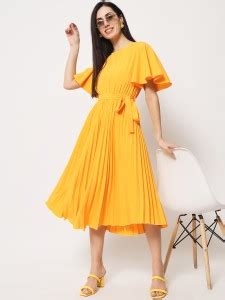 SHREE KANNAN Women A-line Yellow Midi/Calf Length Dress - Buy SHREE ...