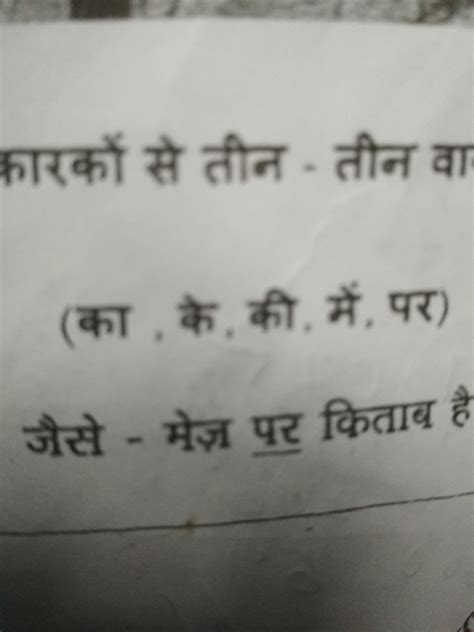 3 sentences with Hindi Kharak1. ka2. ke3. mai4. ki5. par - Brainly.in