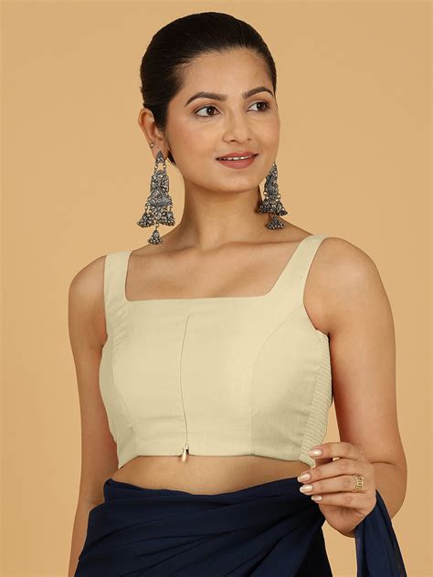 Nirma x Rozaana Ivory Saree Blouse - Daily & Work Wear | Elbow Sleeves ...