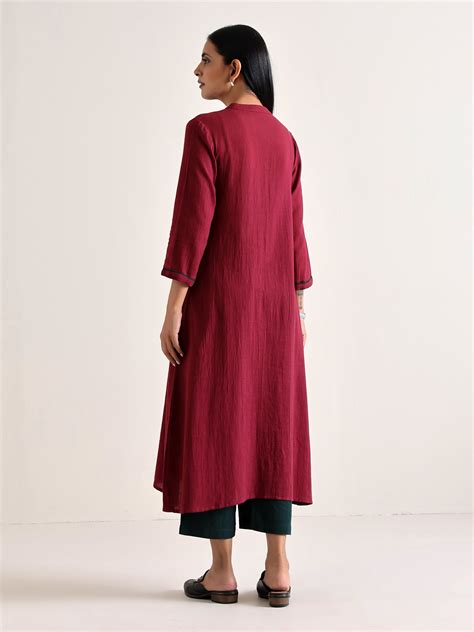 Maroon Placket Kurta Pant Set – trueBrowns