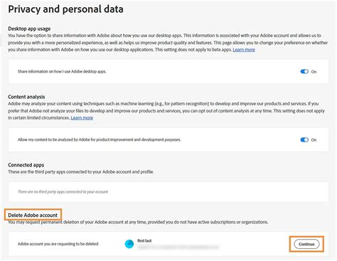 Delete your Adobe account and permanently remove your personal information