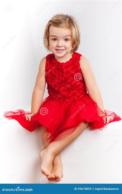 Beautiful Little Girl in Red Dresses Stock Image - Image of emotional ...