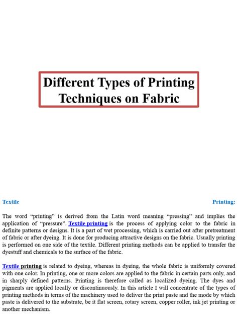 Different Types of Printing Techniques on Fabric | Download Free PDF ...