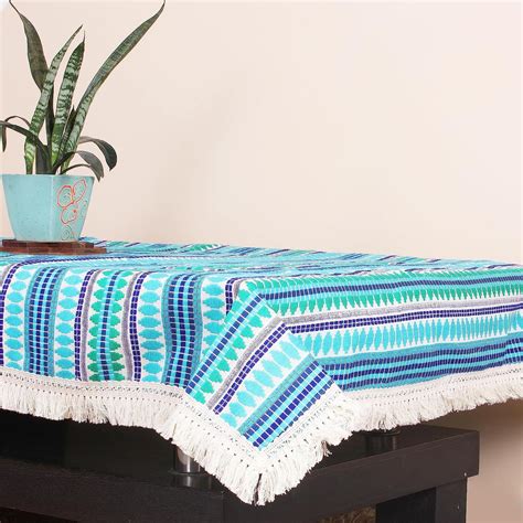 Aztec Blue Woven Fabric Table Cover with Lace – STITCHNEST