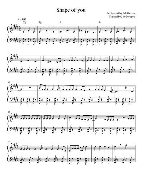 Ed Sheeran-Shape of you Sheet music for Piano (Solo) | Musescore.com