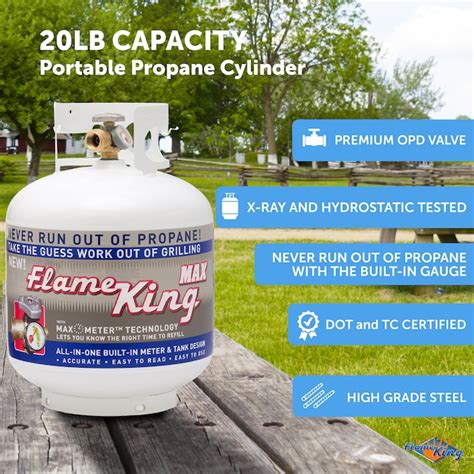 Flame King 20LB Empty LP Cylinder, OPD Valve and Built-In-Gauge Steel ...