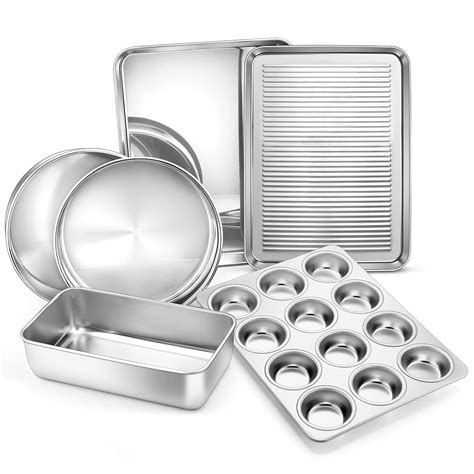 Amazon.com: E-far 6-Piece Baking Pans set, Stainless Steel Bakeware Set ...