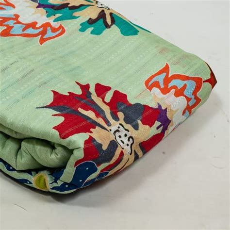 Premium Pista Green Colour Cotton Leno Floral Digital Printed Fabric ...