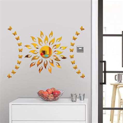 Buy Sun 20 Butterfly Golden Wall Mirrors|Acrylic Stickers|Mirrors|Wall ...