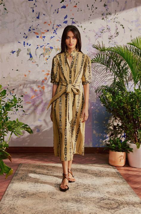 Women's Sustainable Beige Charcoal Stripe Midi Shirt Dress - Verandah
