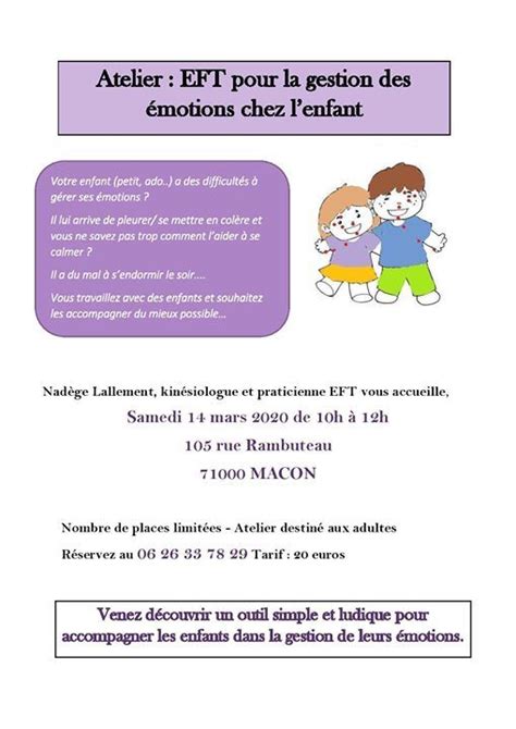 Atelier EFT sur la gestion des émotions chez lenfant, Nadège Lallement ...