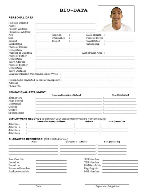 Image result for Normal Bio Data Form PDF