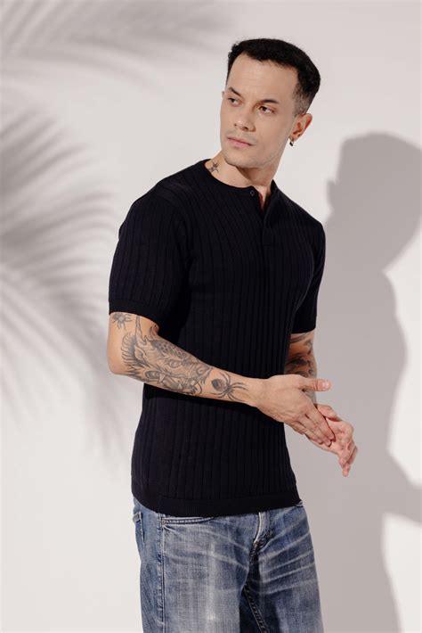 Black Premium Flat Knit Polo T-Shirt – Gritstones