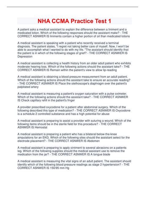 NHA CCMA Practice Test 1 2022/2023 - NHA CCMA - Stuvia US