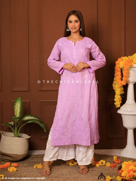 Lavender Riyad Cotton Chikankari Straight Kurti