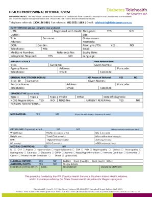 Fillable Online HEALTH PROFESSIONAL REFERRAL FORM Fax Email Print ...